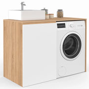 IDMarket - Mobile per lavatrice o asciugatrice con armadio TOMI, mobile per lavabo in legno effetto faggio e bianco