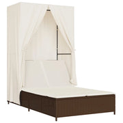 Lettino Prendisole | Sdraio da giardino | Lettino da sole con Tetto e Tende Marrone in Polyrattan