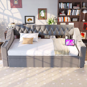 DESMIU Divano letto 90 × 190 cm 1 posto con cassetti, USB e Type-C, senza materasso, in velluto, grigio chiaro