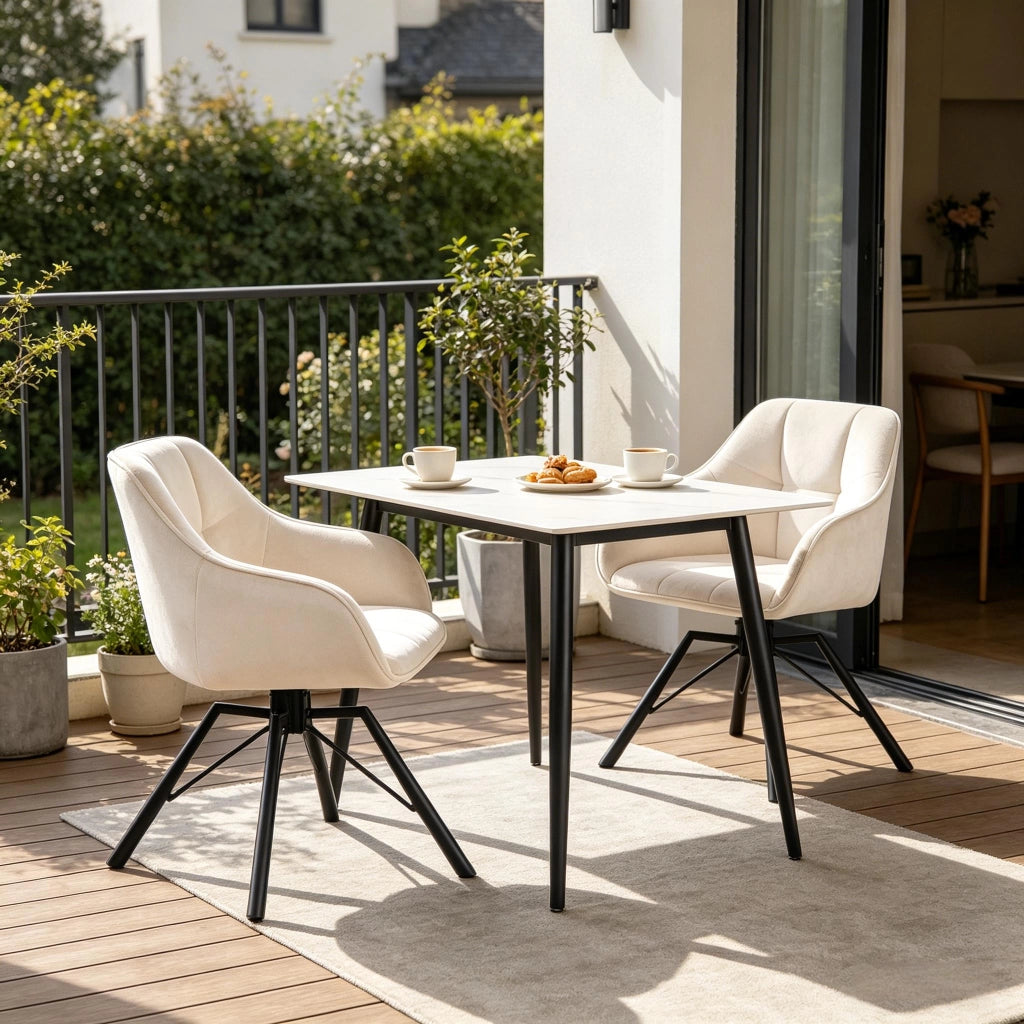 SEDIA Girevole 360° 58,5x82,5x54,5 cm in velluto crema Set da 2 pezzi