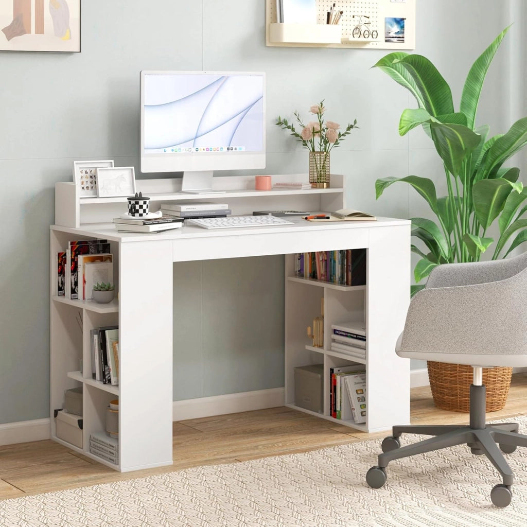 Scrivania con Libreria, Scrivania Moderna con Libreria a Cubi, Tavolo Salvaspazio con Scomparti e Kit Antiribaltamento Adatta a Studio, Ufficio, Camera da Letto, 120 x 54 x 90,5 cm, Bianco