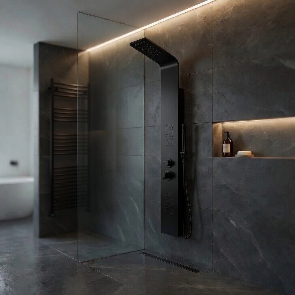 Colonna doccia pannello idromassaggio effetto cascata YH8125 RIO - Nero