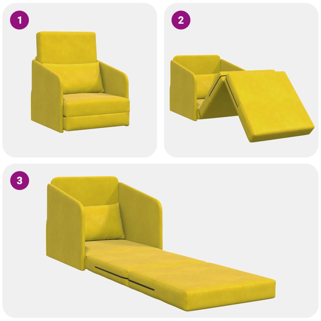 Divano Letto a Terra 2 in 1 Giallo 65x80x83 cm Velur