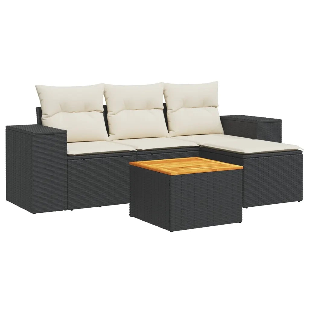 Set Divani da Giardino 5 pz | Set Salotto da Giardino con Cuscini in Polyrattan Nero