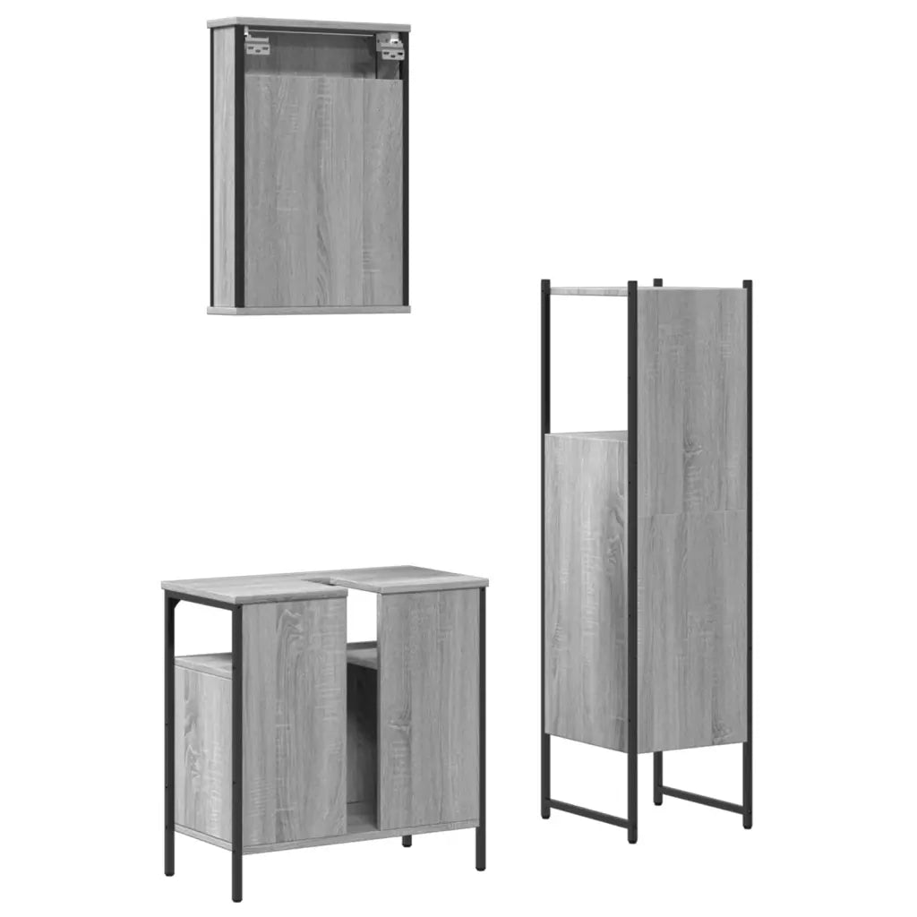 Set Mobili da Bagno 3 pz Grigio Sonoma in Legno Multistrato