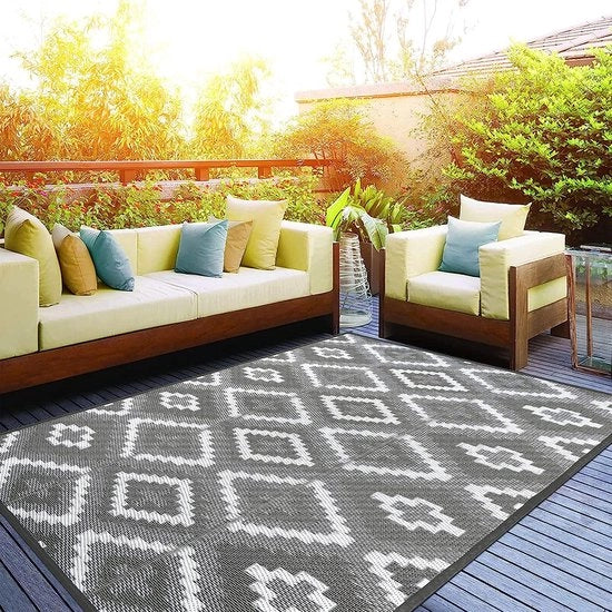 Tappeto per giardino per esterni, 120 x 180 cm, impermeabile, leggero tessuto di plastica, reversibile, piatto tessuto, tappeto per terrazza RV, tappeti da campeggio riciclati per giardino, spiaggia.