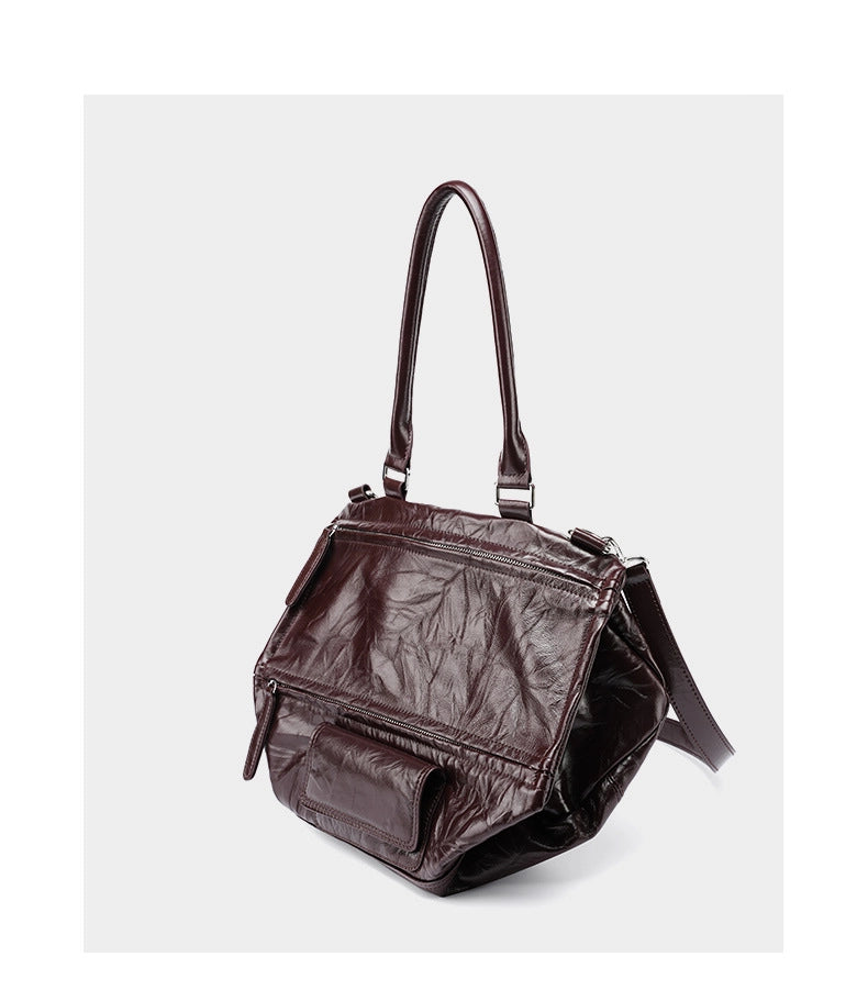 Borsa a tracolla da donna in vera pelle marrone