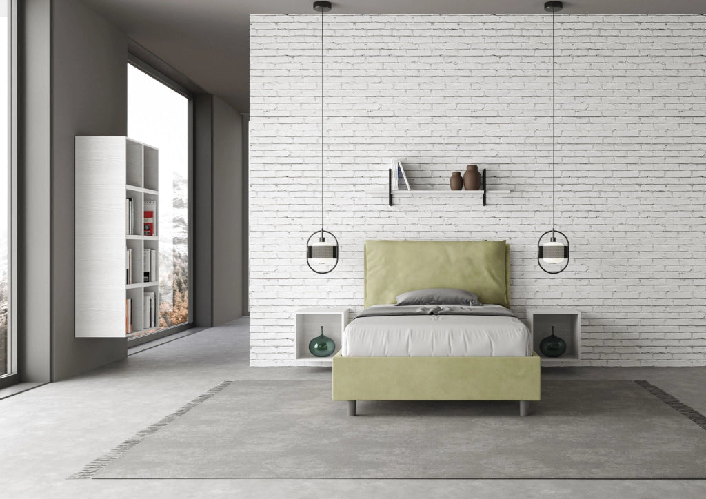 Letto 1 Piazza E Mezzo 120x200 cm con Rete e Contenitore Imbottito in Microfibra Antea Large Tè Verde