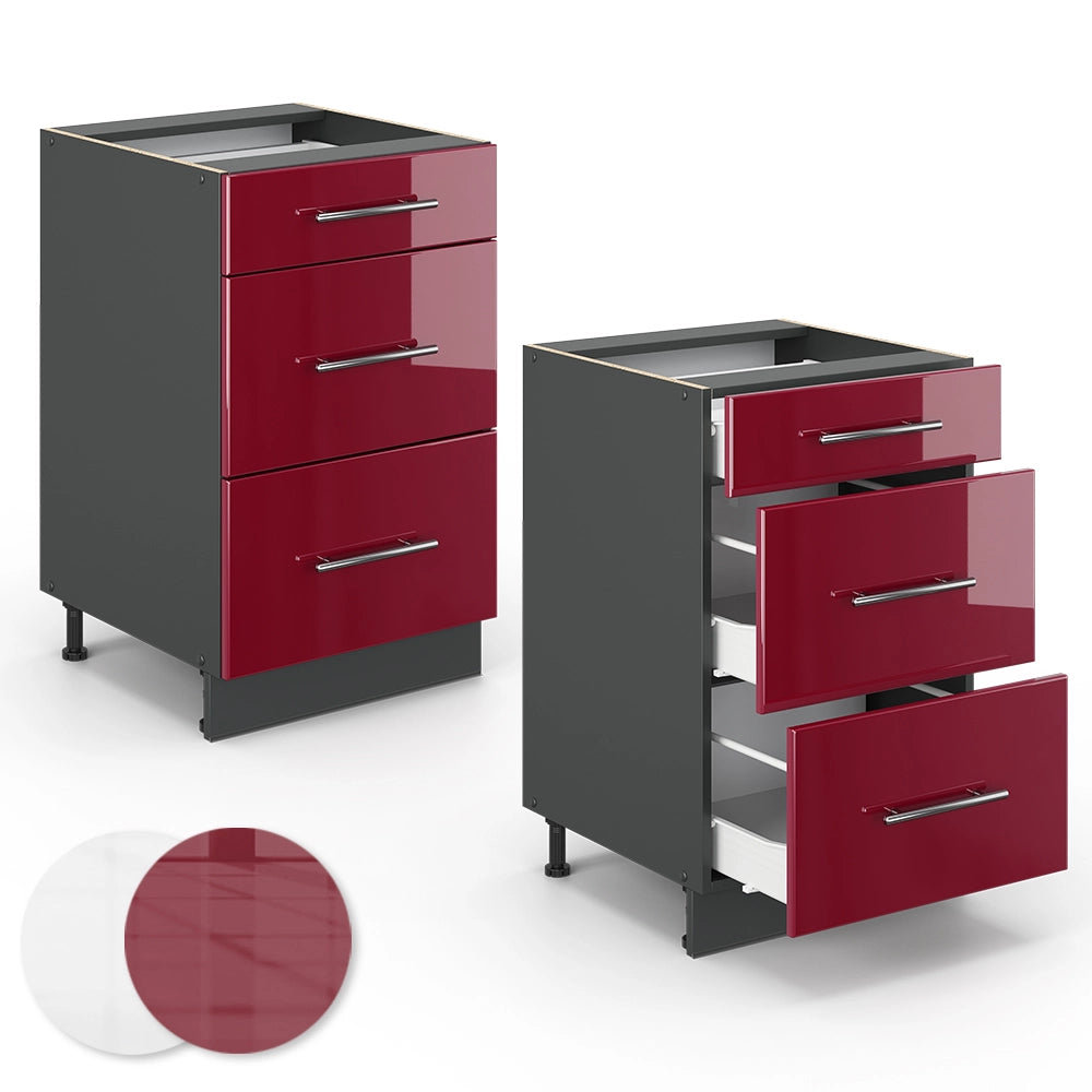 Vicco Mobiletto base per cucina Rosso bordeaux lucido 50 cm senza piano di lavoro