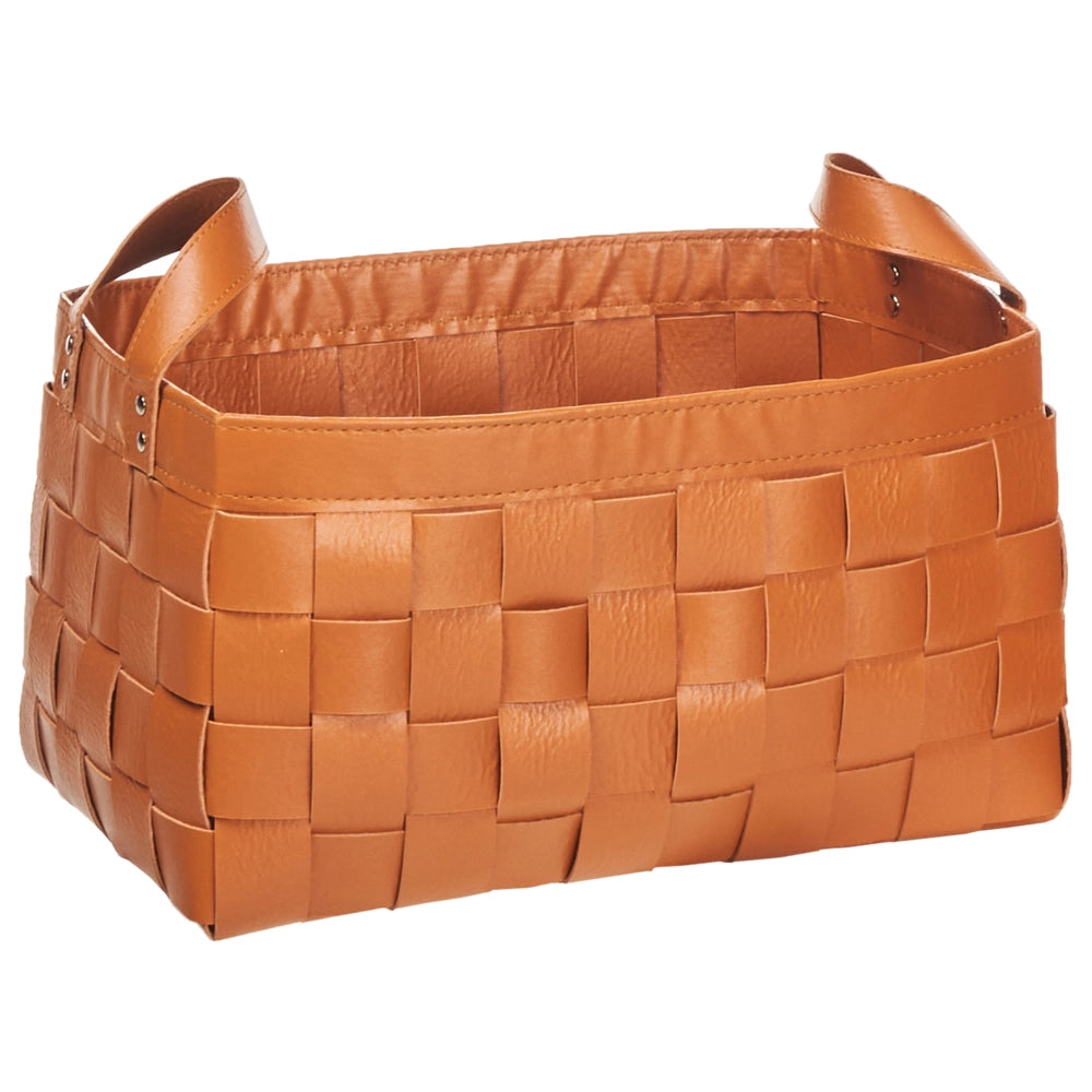 Set di 2 cesti fatti a mano in ecopelle marrone dorato con manici design retrò