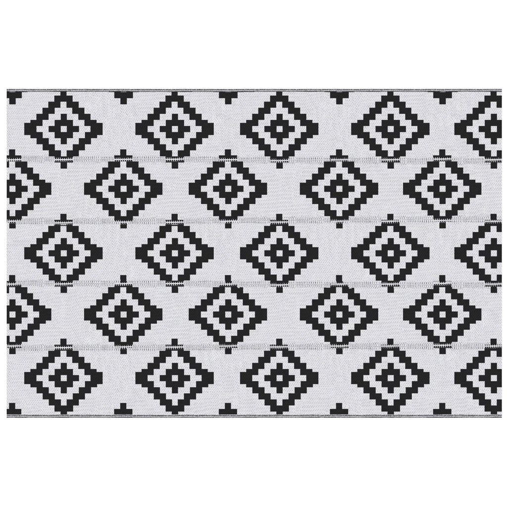 Tappeto da Esterno Reversibile 182x274 cm con Fantasia Geometrica Nero e Bianco