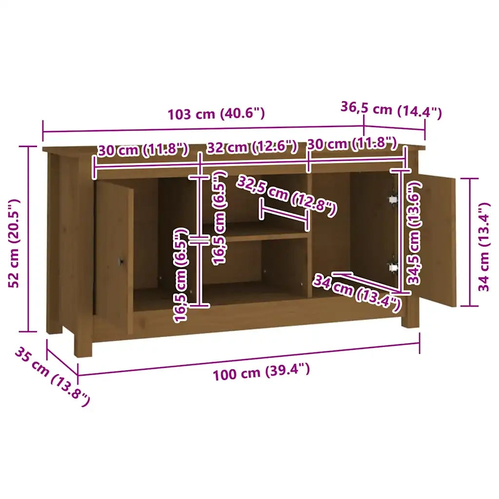 Mobile Porta TV Ambra 103x36,5x52 cm in Legno Massello di Pino 814587