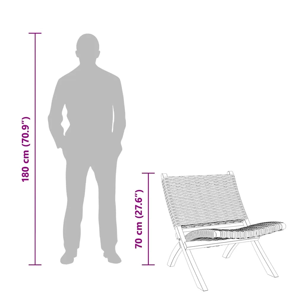 Sedia Relax Nera in Rattan Kubu Naturale e Mogano Massello 285802