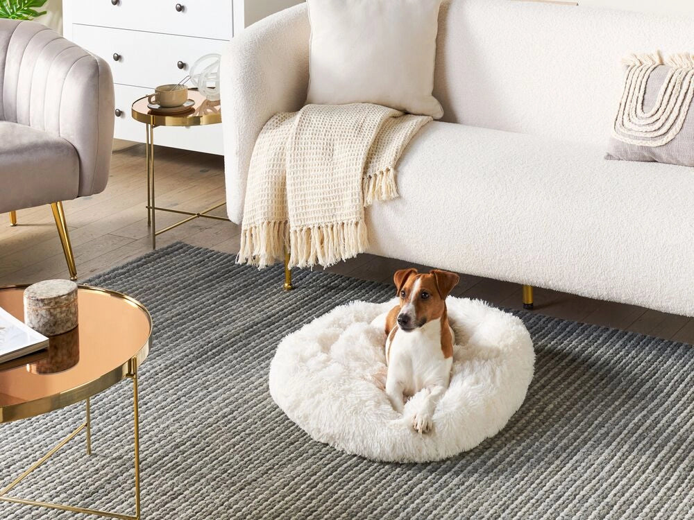 Cuccia per cani pelliccia sintetica bianco 50 cm cuscino per gatto letto animali rotondo