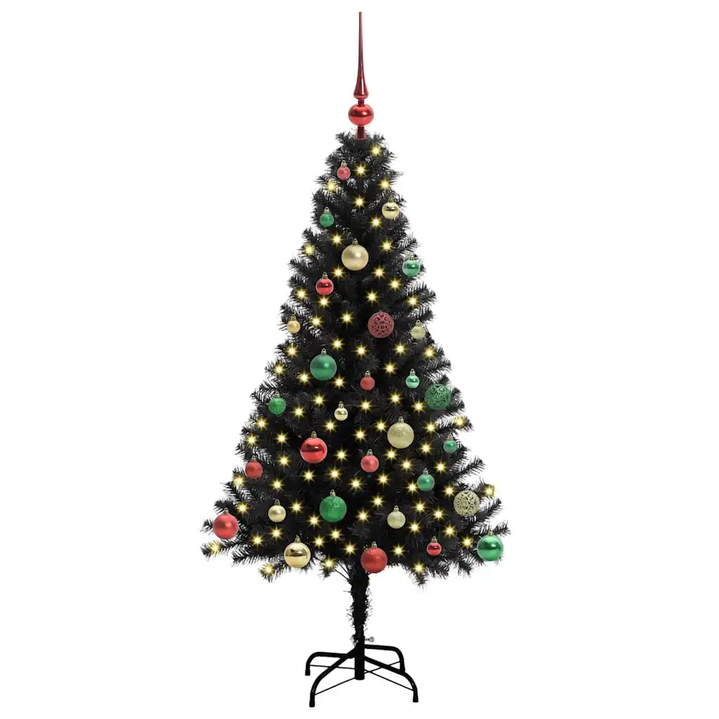 Albero di Natale con 150 LED con supporto-Luci decorative natalizie Nero 150 cm PVC 214249