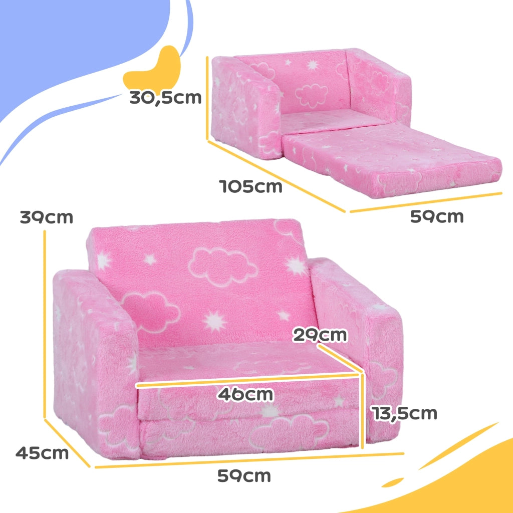 Divano letto per bambini 2 posti ¨C zephmum ¨C rosa, tessuto, 90x