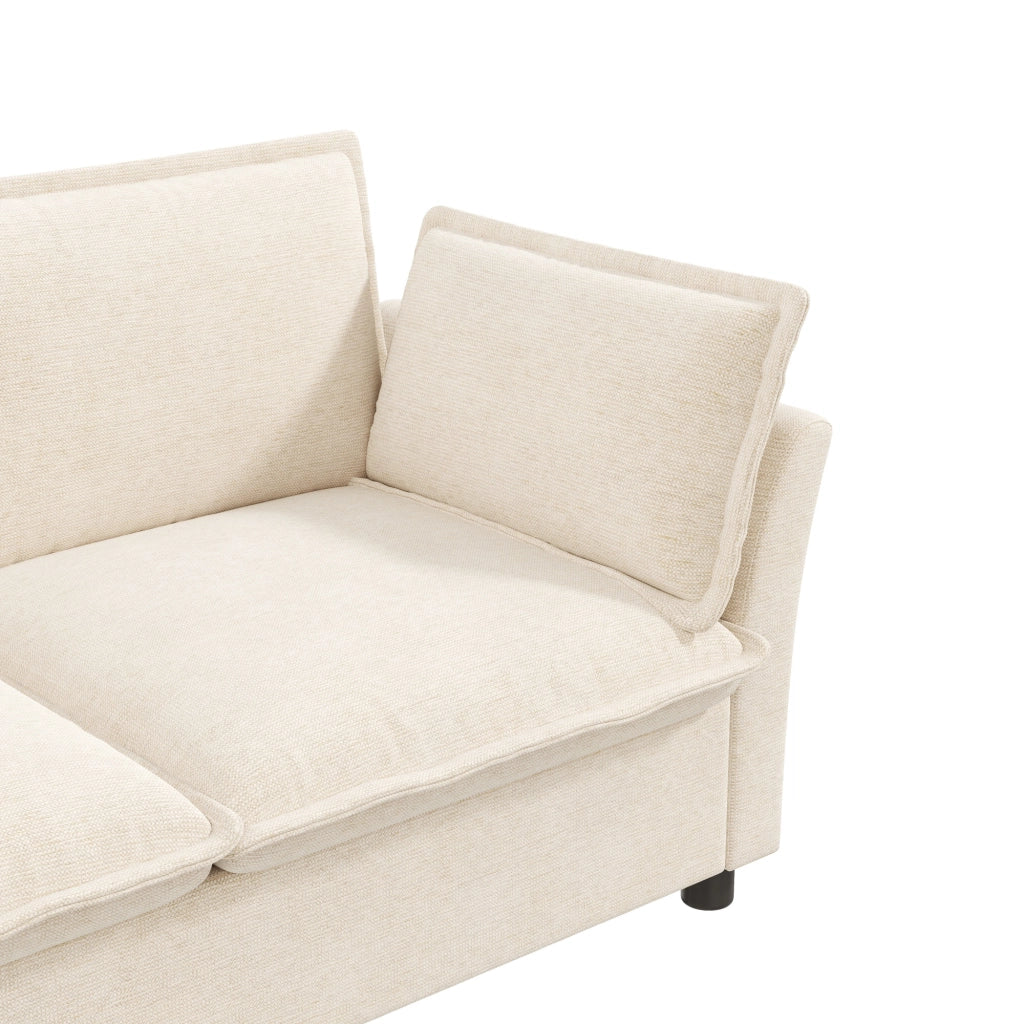 Divano 3 posti modulare con seduta ampia e cuscini per braccioli, struttura in metallo, in chenille beige