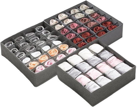 Organizzatori di carico 3 pezzi - Scatola di archiviazione con 2x24/1x16 Compartimenti - Organizzatore per abbigliamento/accessori - Adatto per calze/cinture - Materiale duraturo e respirante