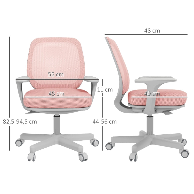 Sedia da ufficio ergonomica girevole regolabile in altezza con schienale in rete di poliestere rosa 55 × 48 × 82,5-94,5 cm