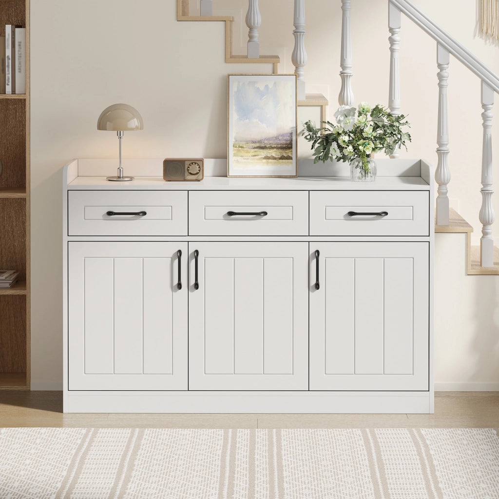 Credenza bianca 120 x 35 x 80 cm con 3 cassetti e 3 ante