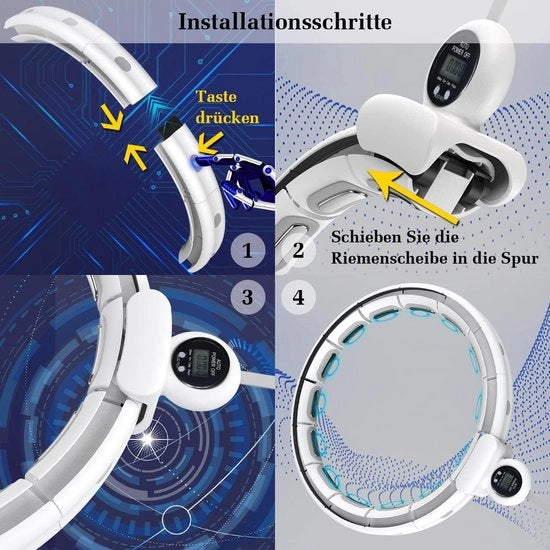 Hoop per dimagrimento per adulti con cinturone sportivo - 20 elementi regolabili - XXXL 148 cm di diametro - hoop per fitness con contapassi intelligente