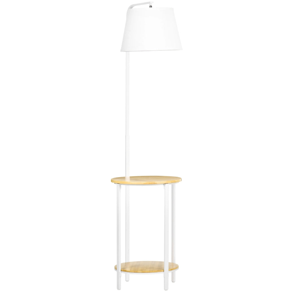 Lampada da terra 43x39.5x162 cm con 2 ripiani; interruttore a pedale; bambù e acciaio bianco