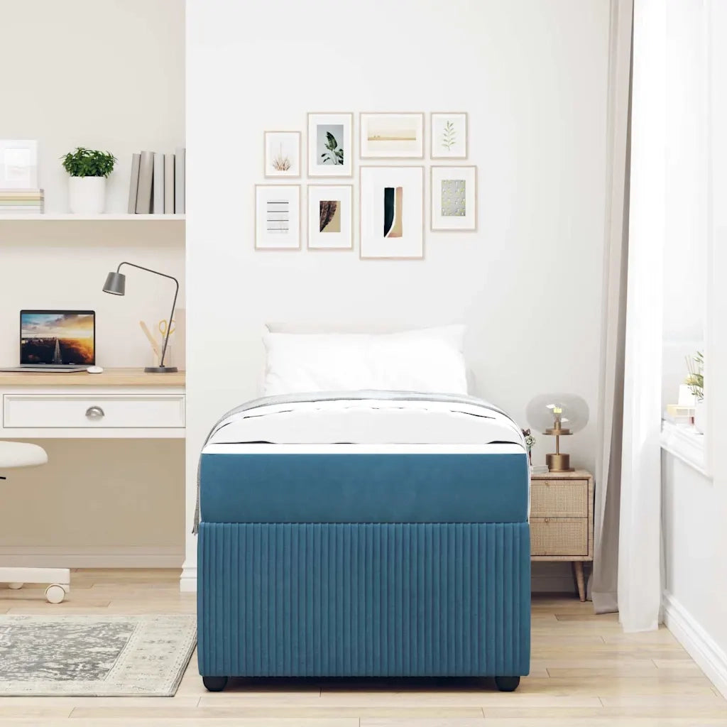 Struttura del letto con materasso Blu 90 x 190 cm Tessuto