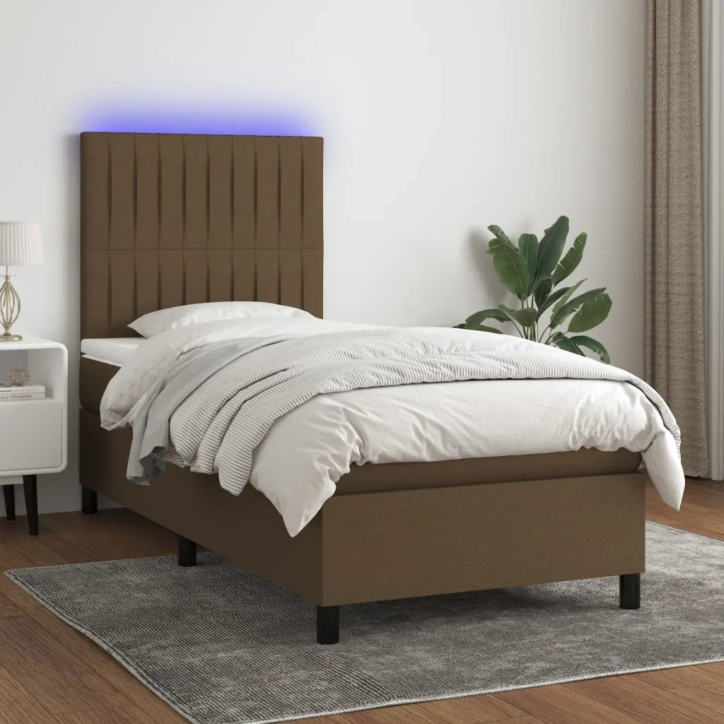 Letto a Molle Materasso e LED Marrone Scuro 90x190cm in Tessuto cod mxl 34629