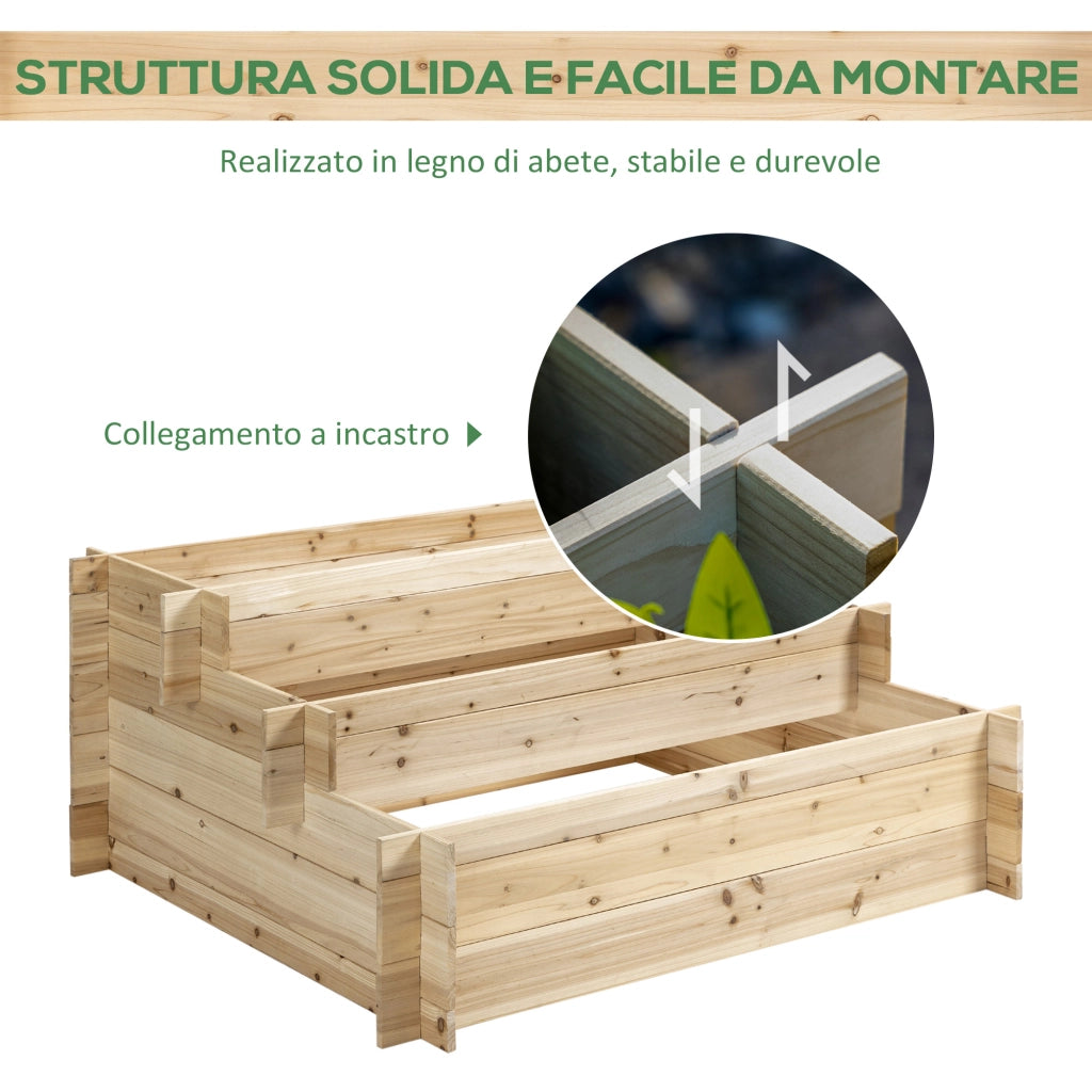EasyComfort Fioriera in Legno di Abete a 3 Livelli, Cassetta per Orto Rialzato da Esterno, 120x100x54cm
