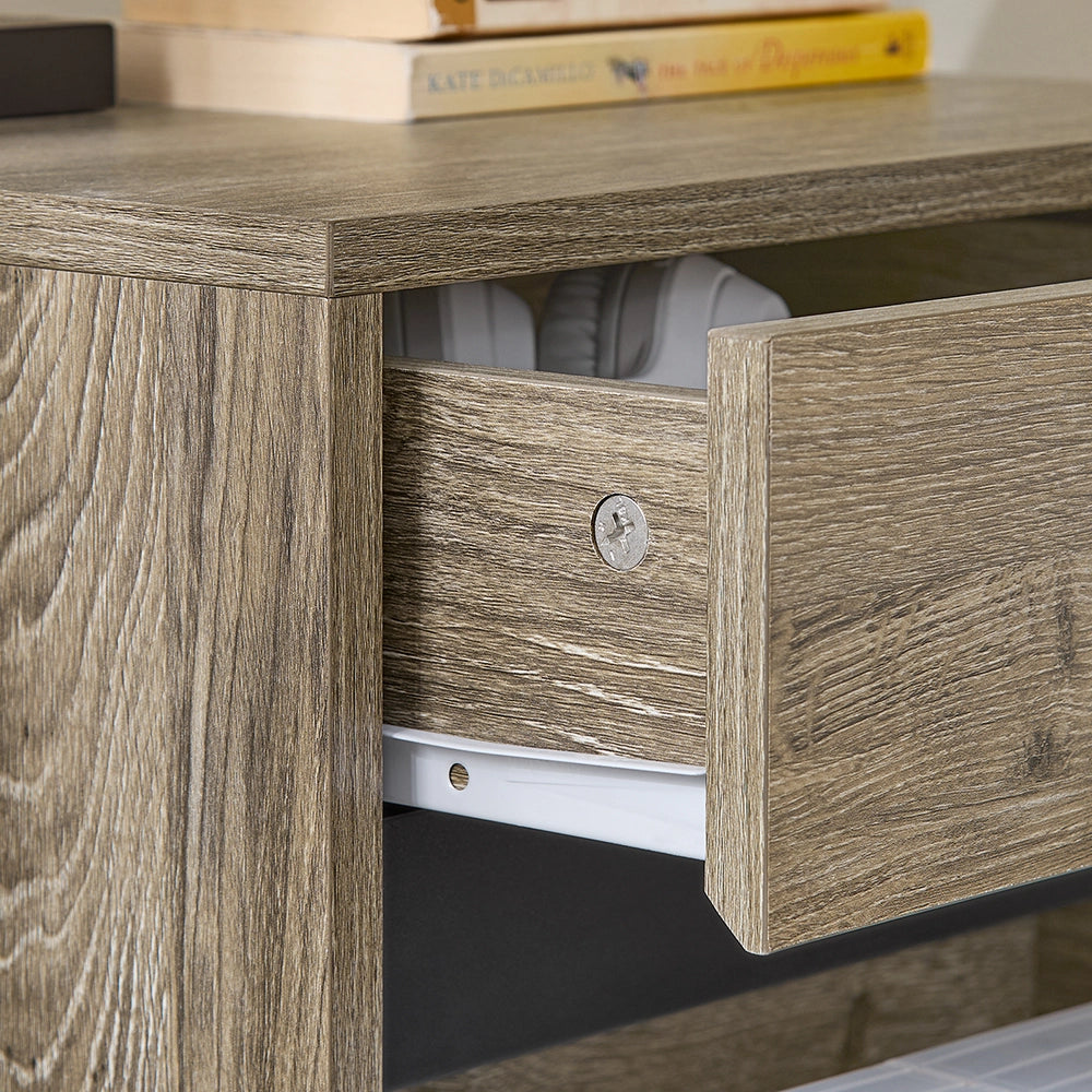 SoBuy Comodino, 2 cassetti con frontale curvo, effetto legno & gambe in metallo, Tavolino da notte moderno per camera da letto, 40×40×47 cm, naturale FBT165-N