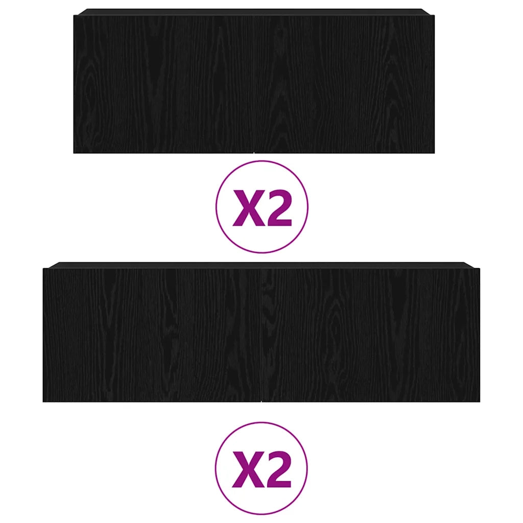 Set mobile TV 4 pz-Credenza per TV Rovere Nero Legno ingegnerizzato