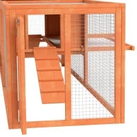 Conigliera da Esterno con Casetta, Rampe e 2 Recinti in Legno, 309x69.5x87cm, Arancione