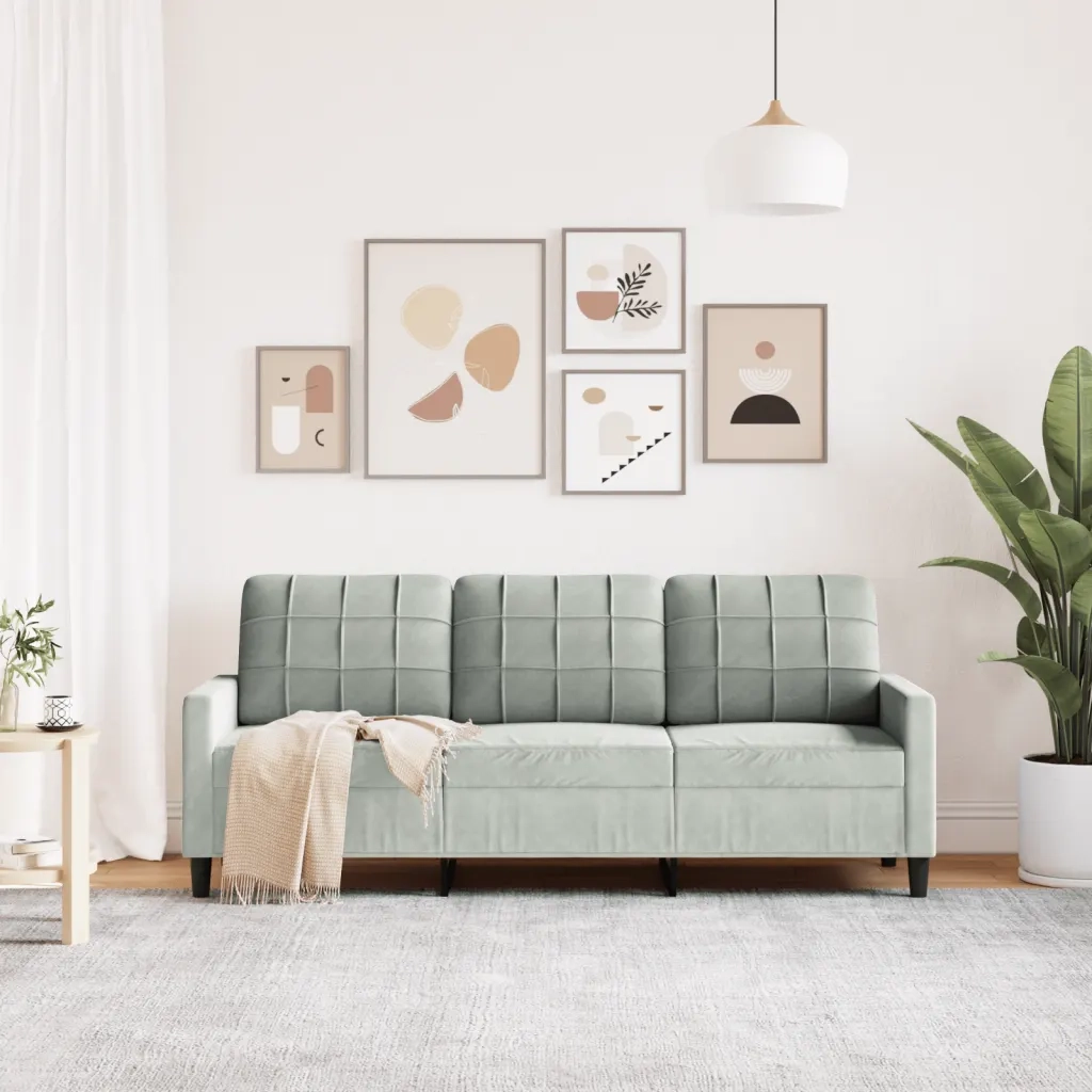 vidaXL Divano a 3 Posti Grigio Chiaro 180 cm in Velluto