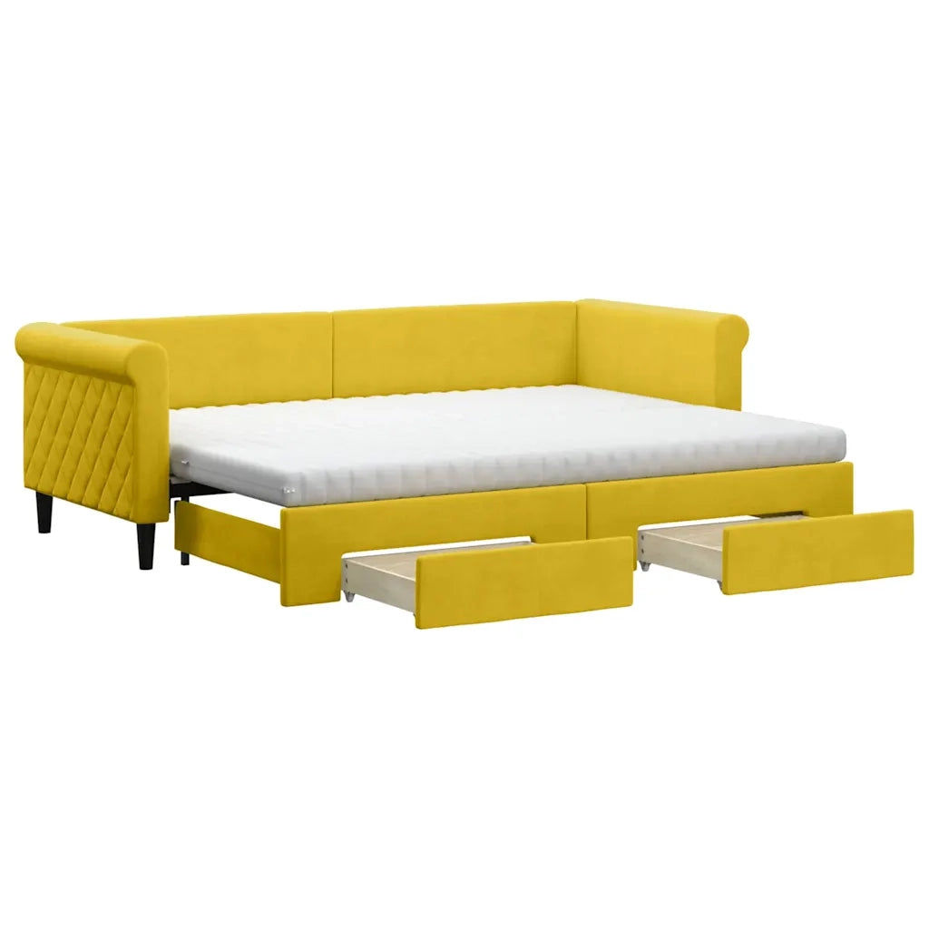 Divano Letto Estraibile con Cassetti Giallo 80x200cm in Velluto