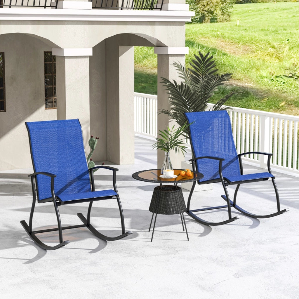 2 Sedie a dondolo da esterno con schienale traspirante telaio metallico, Sedie a dondolo per giardino Blu scuro-Poltrone e sdraio