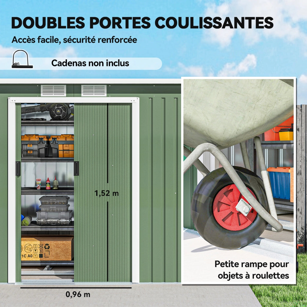 Capanno da Giardino 3.6 m2 con Porte Scorrevole ¨C zephmum ¨C Verde Chiaro Acciaio Galvanizzato
