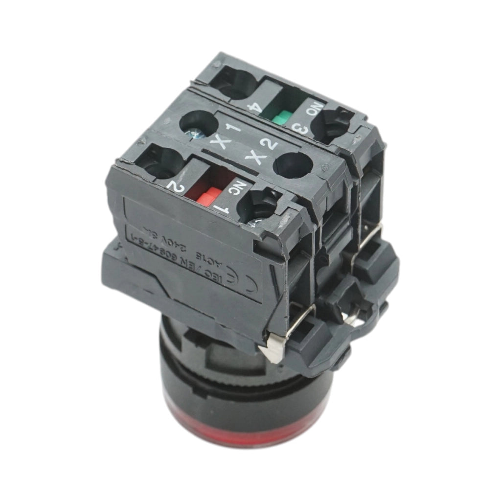 Pulsante con ritorno e segnalazione LED rosso 1NO+1NC, 24V/10A TB5 Breckner Germany