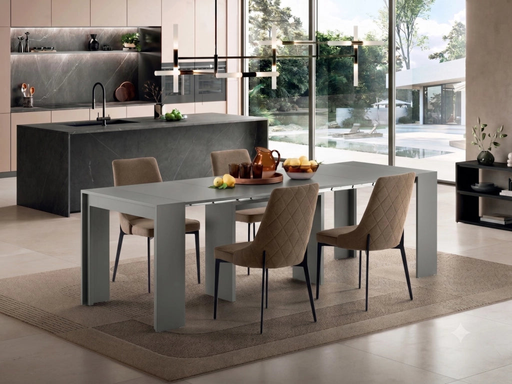 Consolle Allungabile Segmenta OM/119/GO, Laccato Grigio Opaco, Struttura in MDF e Allunghe in Melaminico Antigraffio - Stones