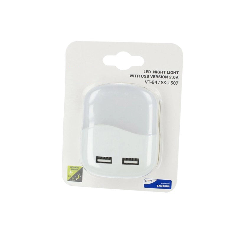 Segnapasso Led Notturno Quadrato 4000K Caricabatteria 2 Porte USB Caricatore 2A Sensore Crepuscolare SKU-508