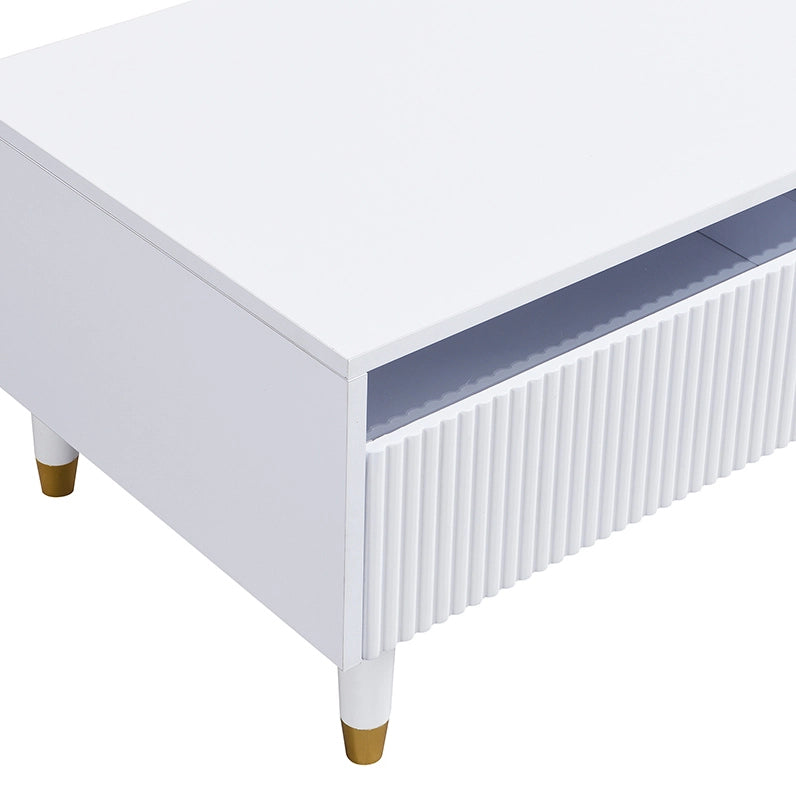 Tavolino da caffè moderno 110x50x40 cm in MDF bianco con LED e 2 cassetti