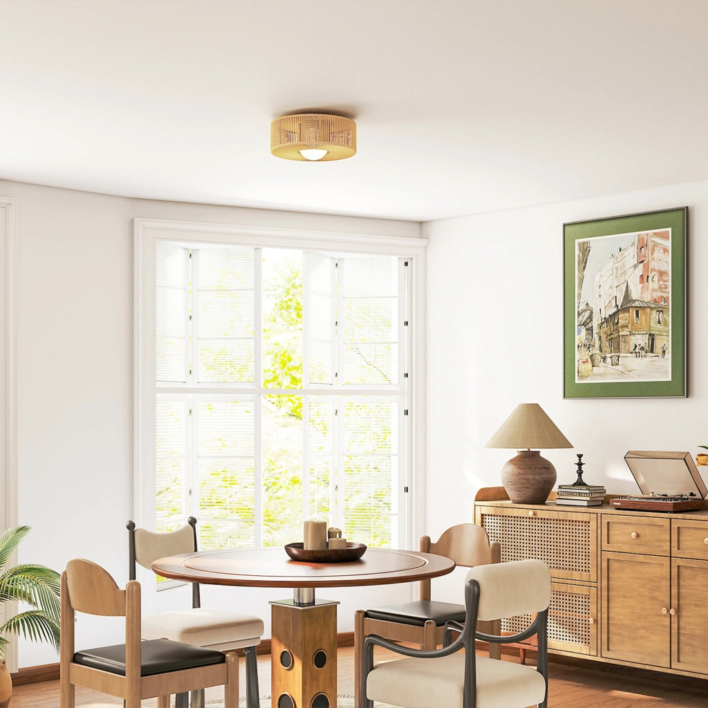 Lampada a Soffitto LED 20W 3000K con Paralume in Lino ¨C zephmum ¨C Marrone