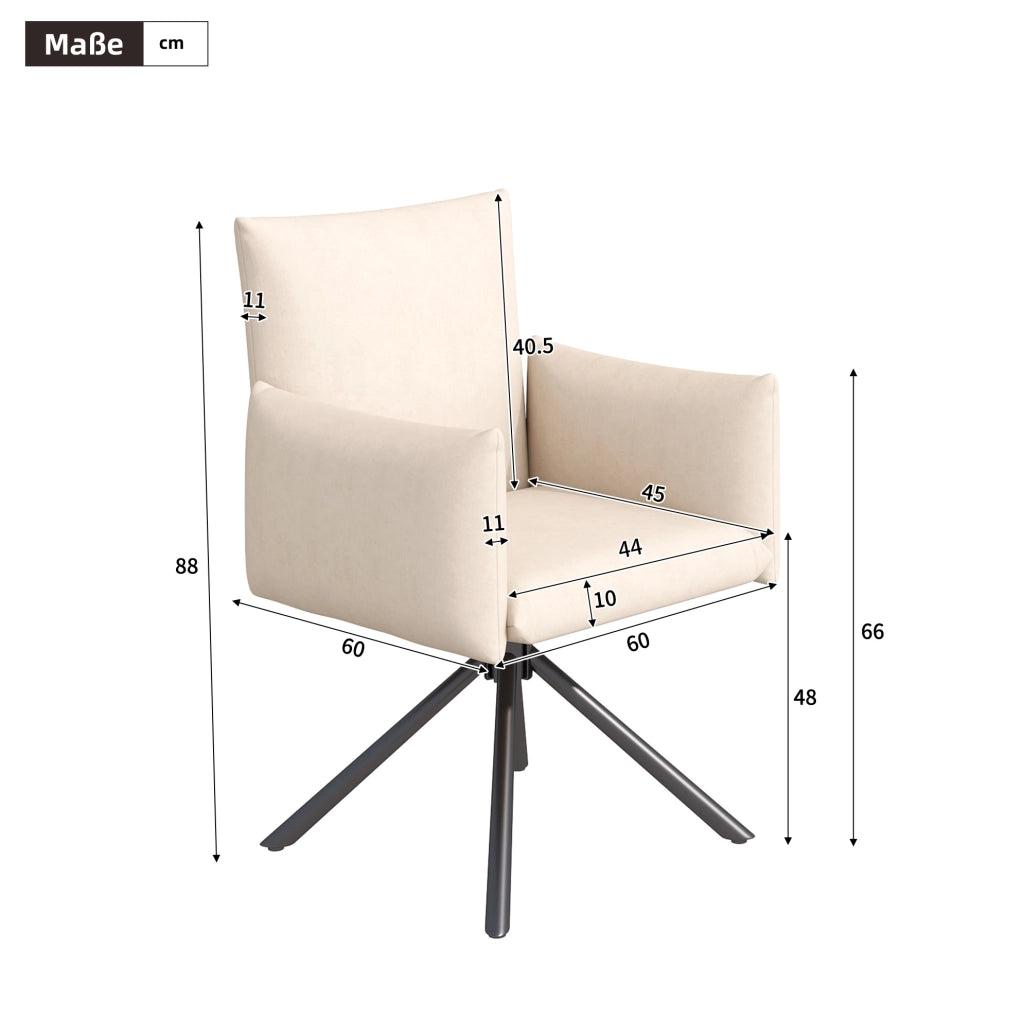 Set di 2 sedie da pranzo girevoli 360° in velluto beige con braccioli; 61;98 x 54;99 x 53;34 cm