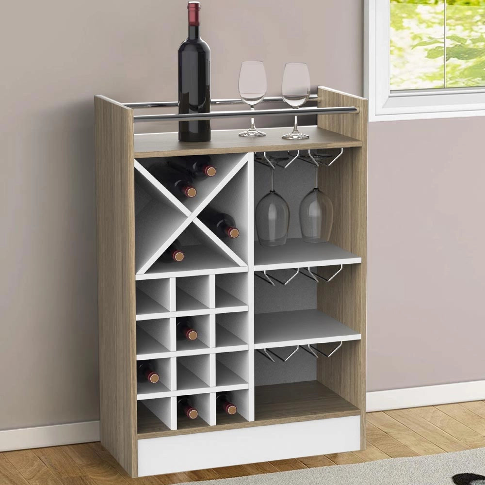 Mobile Bar Cantinetta per 20 Bottiglie Vino 96x64,5x35 cm con Porta Calici in Legno Quercia