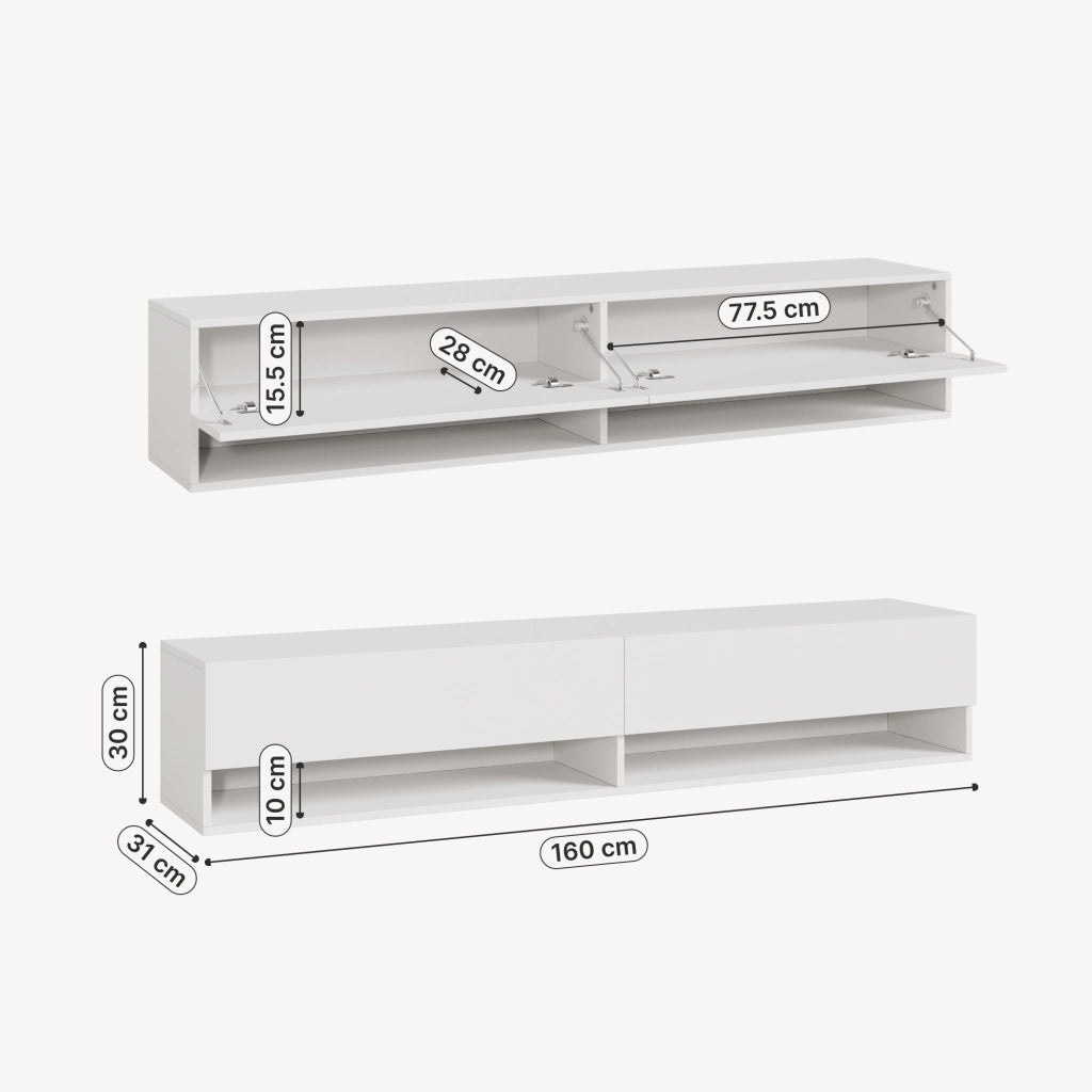 Mobile Porta TV Halmstad da Parete con Ante a Ribalta 160 x 31 x 30 cm - Bianco [en.casa]