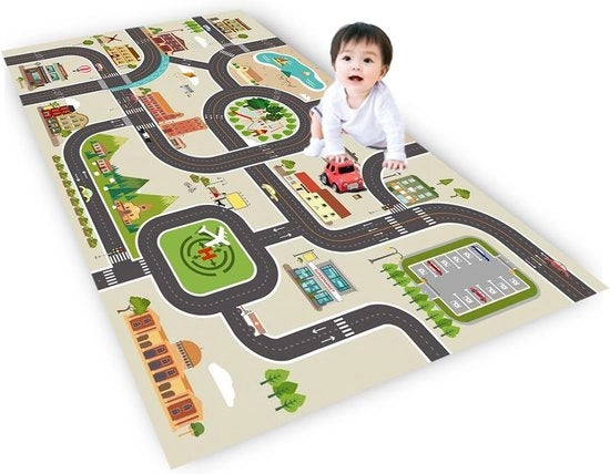 Mattolo per auto da corsa Blu Verde Grigio Antiscivolo Automatico per camera da letto - Tema città - 80 x 120 cm