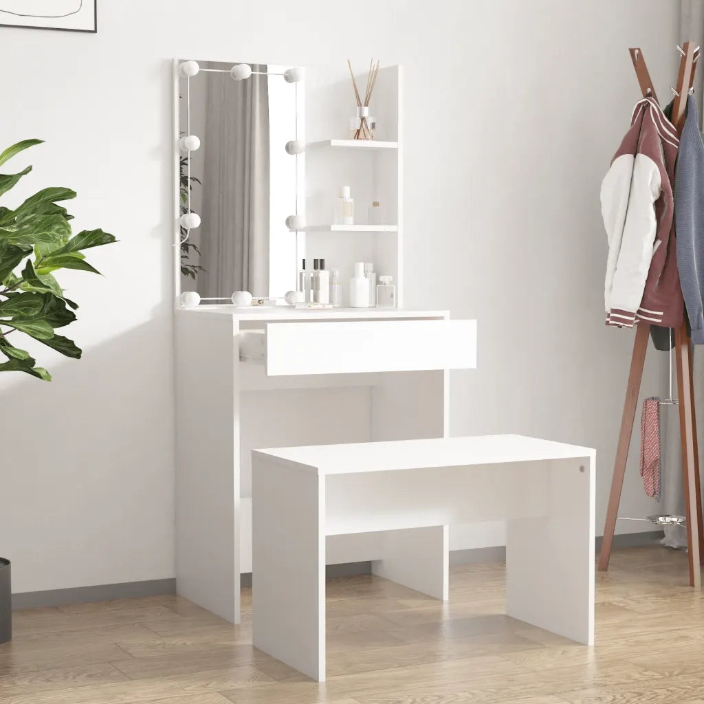 Set Tavolo da Toeletta Bianco con LED in Legno Multistrato 3114131