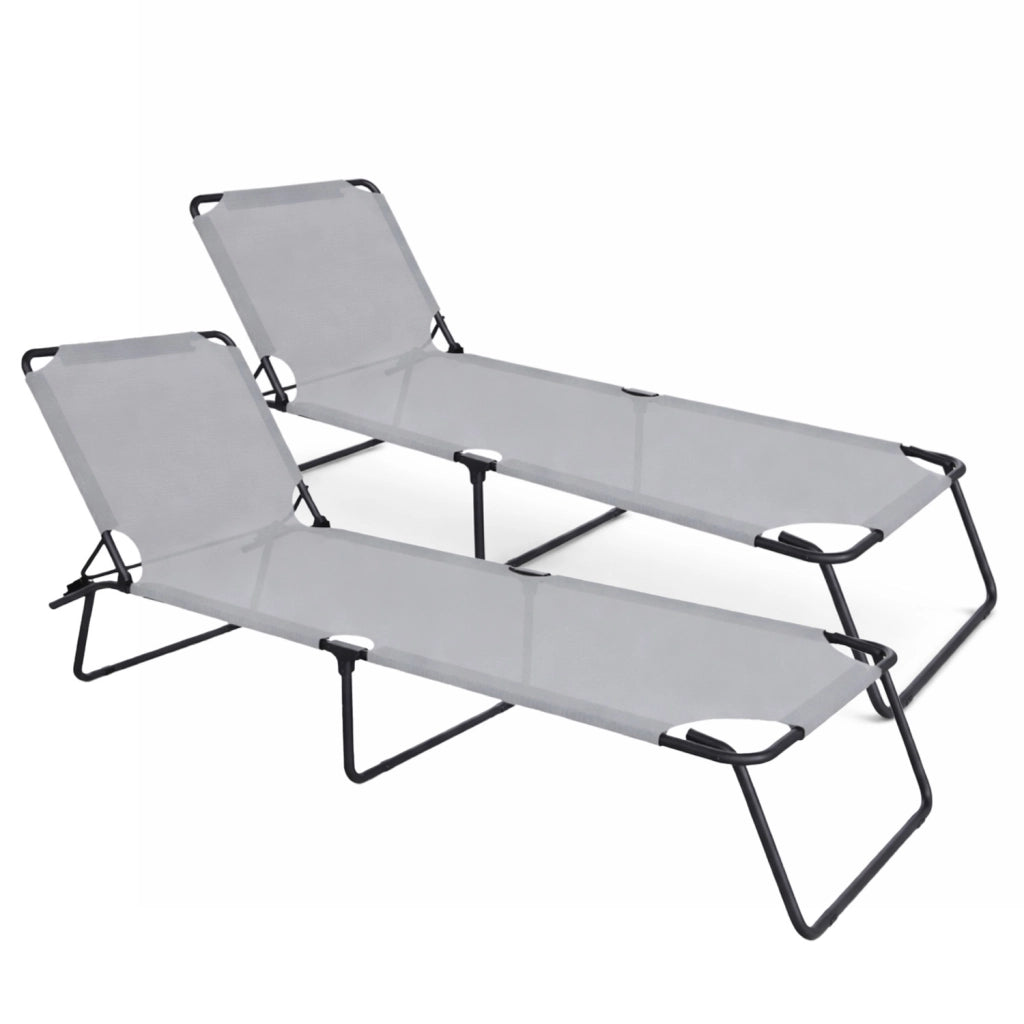 Set 2 Lettini Mare Pieghevoli Senza Tettuccio Leggero E Portatile Schienale Regolabile Sdraio Telaio In Acciaio Telo Traspirante Ideale Per Spiaggia Campeggio Giardino Relax 24 x 187 x 53 Cm Grigio Scuro