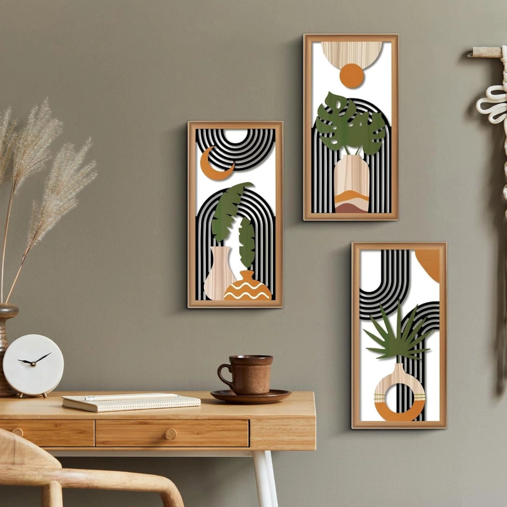 Set di 3 decorazioni da parete in legno boho con foglie