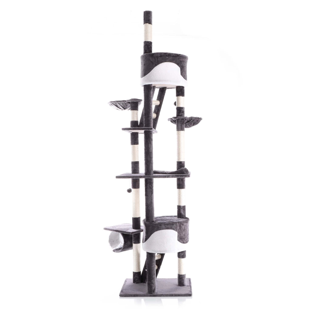 Albero tiragraffi 240-260 cm grigio/bianco Modello a soffitto Con sisal nicchie e amache