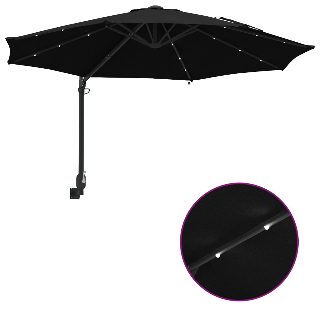 Ombrellone da giardino a parete con LED Nero 248 cm